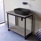 Console Sink Vanity With Matte Black Vessel Sink and Grey Oak Shelf, 35